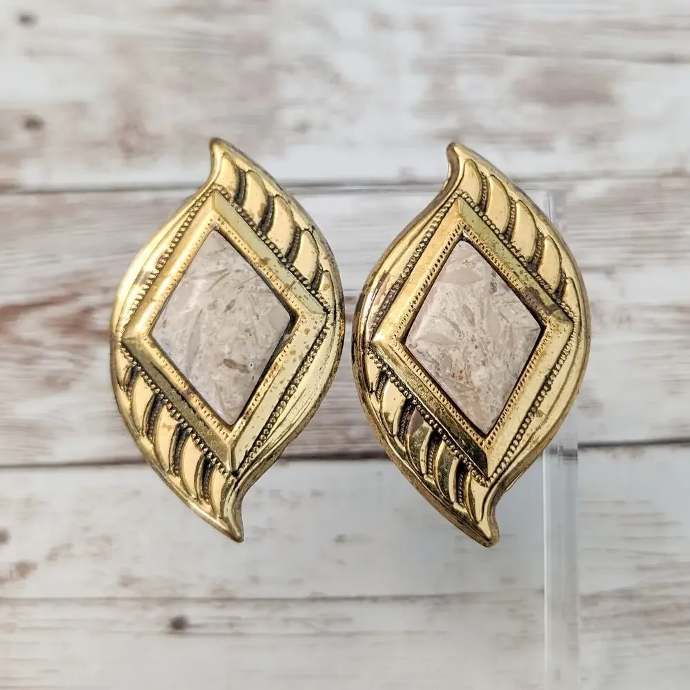 Vintage Clip On Earrings - Large Statement - 2.25" - Stains To Front